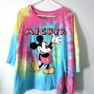 Disney Mickey Mouse Crop T-Shirt Tie-dye rainbow colors Size XXXL Women